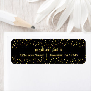 Gold Glam Glitzer Confetti Schwarze Rücksendeadr
