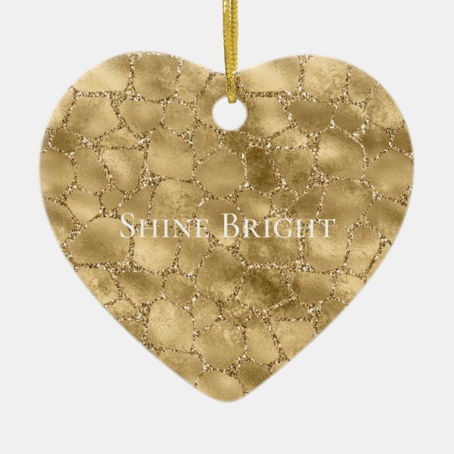 Gold Glam Glitzer Giraffe Leopard Print Keramik Ornament (Vorne)