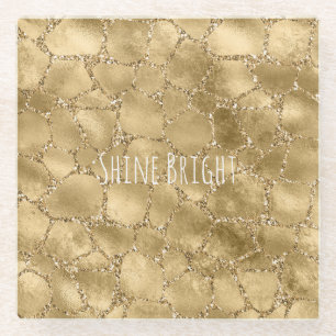 Gold Glam Glitzer Giraffe Print Glasuntersetzer