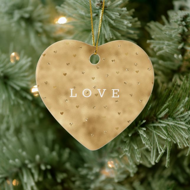 Gold Glam Glitzer Hearts Keramik Ornament (Baum)