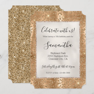 Gold Glam Glitzer Leopard Print Einladung