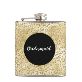 Gold Glam Glitzer Leopard Print Flachmann