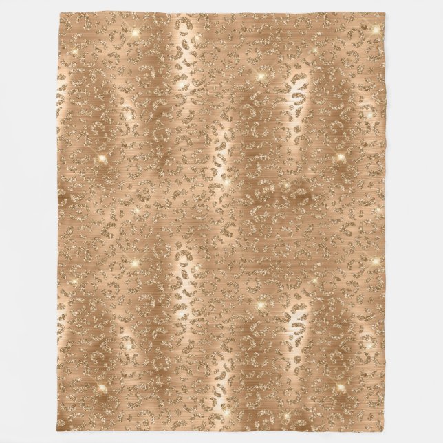 Gold Glam Glitzer Leopard Print Fleecedecke (Vorderseite)