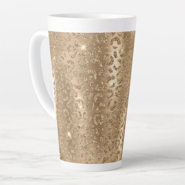 Gold Glam Glitzer Leopard Print Milchtasse (Linke Ecke)