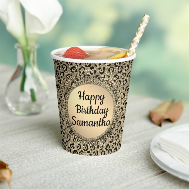Gold Glam Glitzer Leopard Print Paper Pappbecher (In Situ)