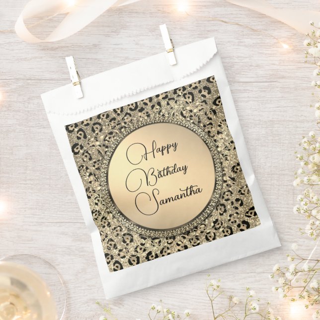 Gold Glam Glitzer Leopard Print Personalisiert Geschenktütchen (Ausgeschnitten)