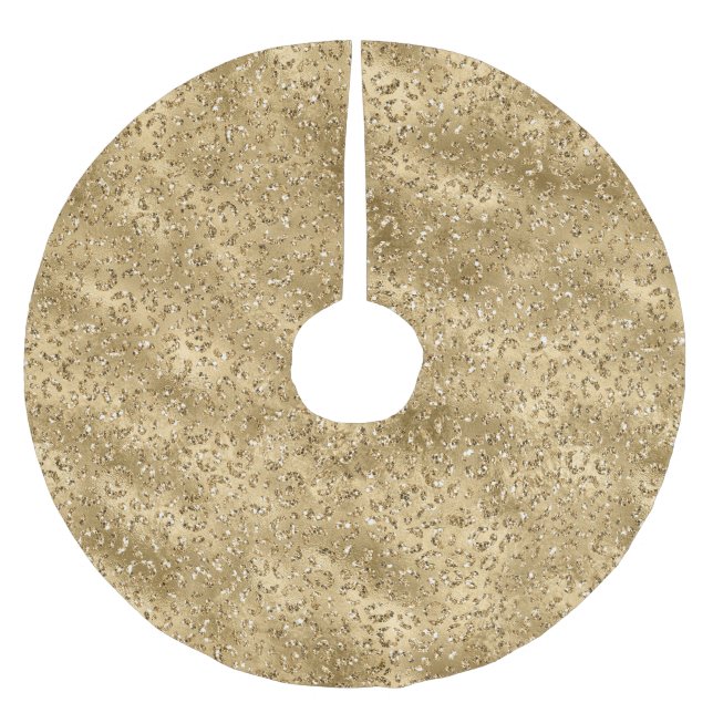 Gold Glam Glitzer Leopard Print     Polyester Weihnachtsbaumdecke (Vorderseite)