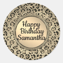 Gold Glam Glitzer Leopard Print Runder Aufkleber