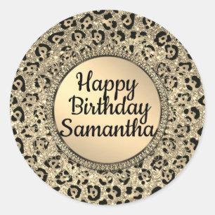 Gold Glam Glitzer Leopard Print Runder Aufkleber