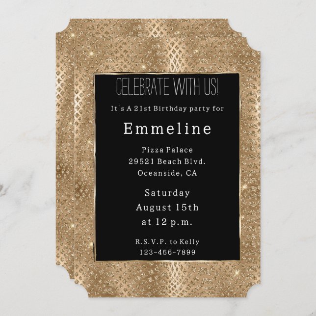 Gold Glam Glitzer Snake Skin Einladung (Vorne/Hinten)