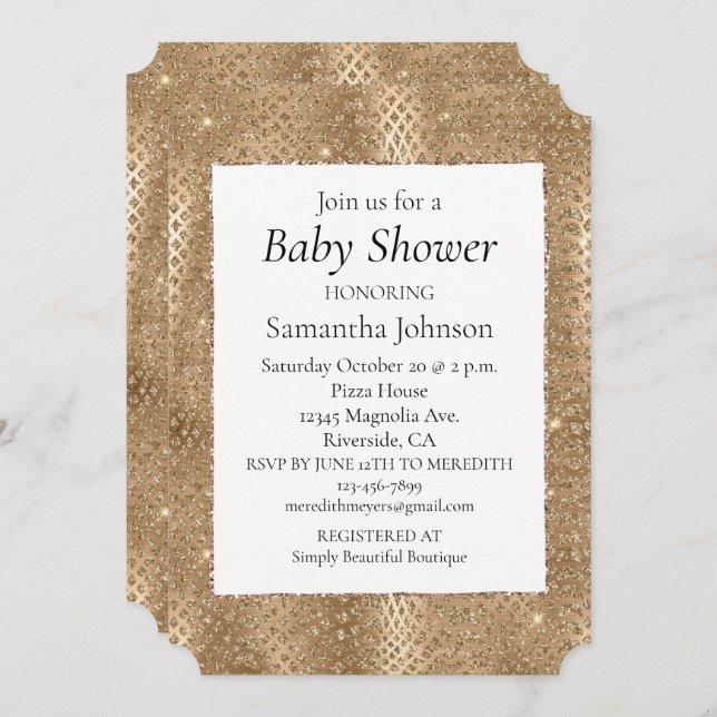 Gold Glam Glitzer Snake Skin Einladung (Vorne/Hinten)