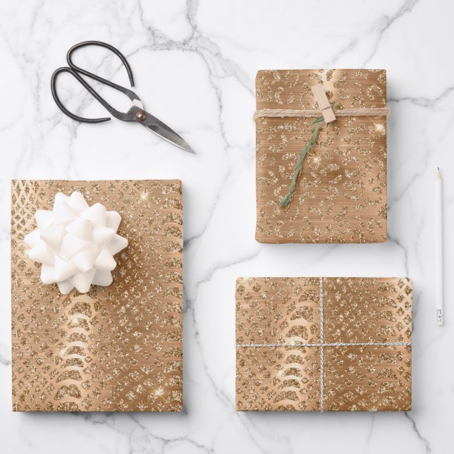 Gold Glam Glitzer Snake Skin Geschenkpapier Set (Vorderseite)