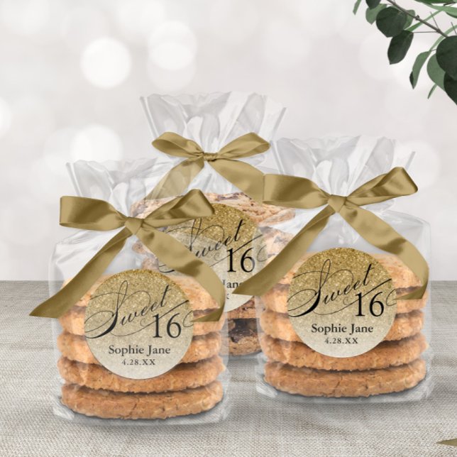 Gold Glam Glitzer Sweet 16 Personalisiert Runder Aufkleber (Von Creator hochgeladen)