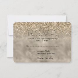 Gold Glam Glitzer Wedding RSVP Karte