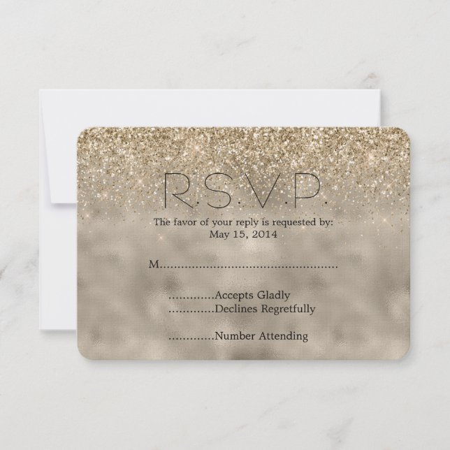 Gold Glam Glitzer Wedding RSVP Karte (Vorderseite)