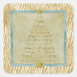Gold Glam Glitzer Zebra Weihnachtsbaum Quadratischer Aufkleber