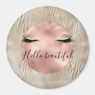 Gold Glam Glitzy Eyelashes Zebra Print Magnet