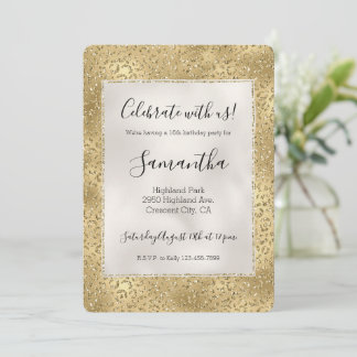 Gold Glam Glitzy Glitzer Leopard Print Einladung