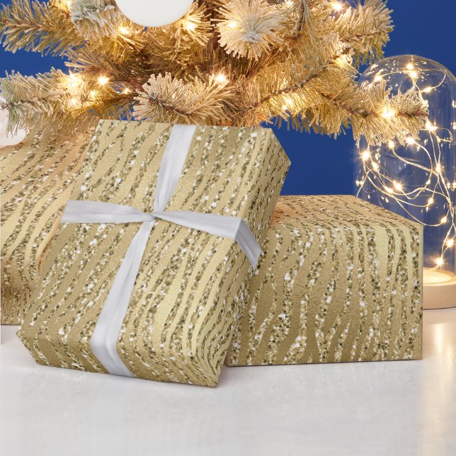 Gold Glam Glitzy Glitzer Zebra Print   Geschenkpapier (Feiertage)