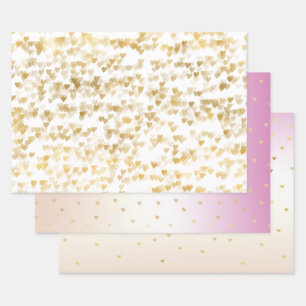 Gold Glam Hearts Confetti Ombre Geschenkpapier Set
