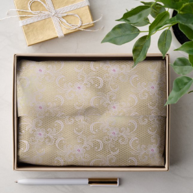 Gold Glam Hübsch Pink Floral Lace Brautparty Seidenpapier (Geschenk)