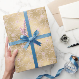 Gold Glam hübsche rosa florale Spitze Brautparty Geschenkpapier