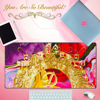 Gold Glam Initial D Monogram Motivation Abstrakt Schreibtischunterlage