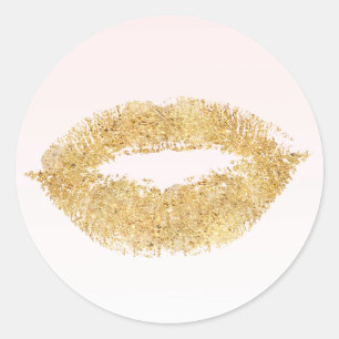 Gold Glam Kiss Lips Blush Pink Ombre Runder Aufkleber