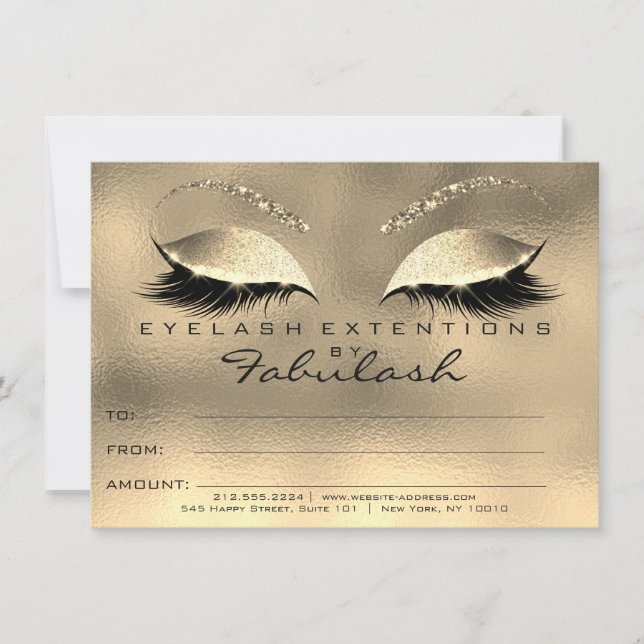 Gold Glam Lashes Makeup Certificate Geschenk (Vorderseite)