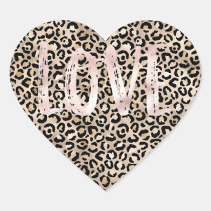 Gold Glam Leopard Print Pink Liebe Herz-Aufkleber