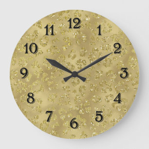 Gold Glam Leopardenprint Große Wanduhr