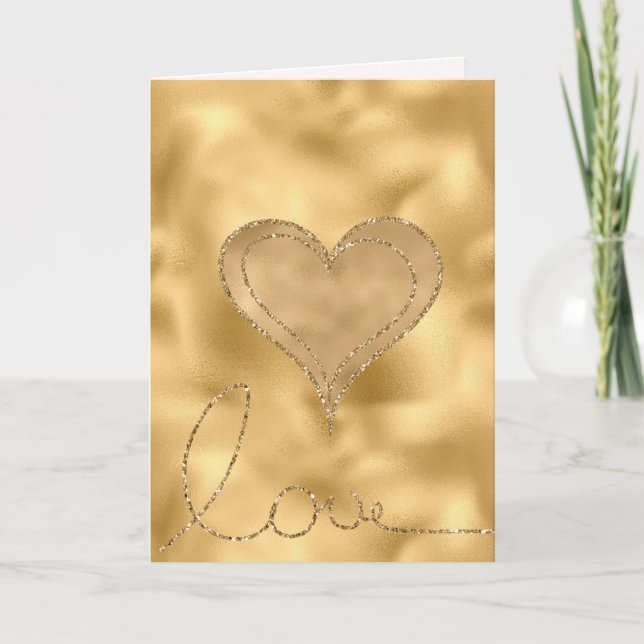 Gold Glam Liebe Glitzer Herzstück Karte (Vorderseite)