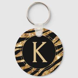Gold Glam Monogram Animal Print Schlüsselanhänger