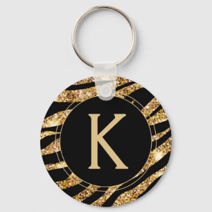 Gold Glam Monogram Animal Print Schlüsselanhänger