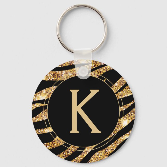 Gold Glam Monogram Animal Print Schlüsselanhänger (Vorderseite)
