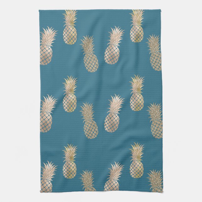 Gold Glam Pineapples Geschirrtuch (Vertikal)