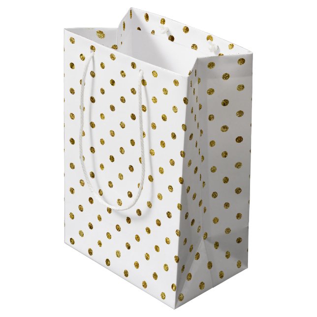 Gold Glam Polka Dots Mittlere Geschenktüte (Rückseite Schrägansicht)