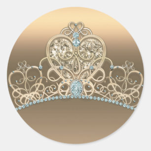 Gold Glam Prinzessin Herz Diadem Geburtstagsfeier Runder Aufkleber