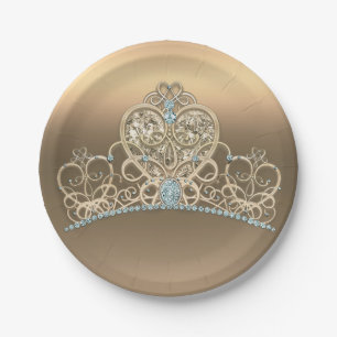 Gold Glam Prinzessin Herz Tiara Geburtstagsfeier Pappteller