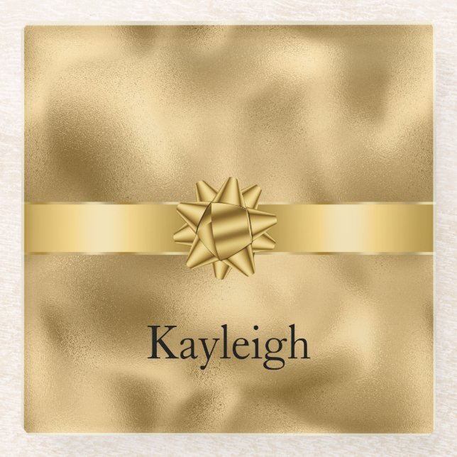 Gold Glam Ribbon and Bow Christmas Glasuntersetzer (Vorderseite)