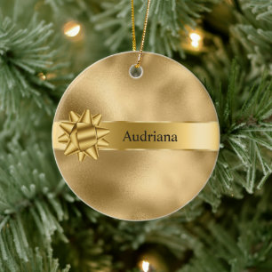 Gold Glam Ribbon und Bow Weihnachten Keramik Ornament