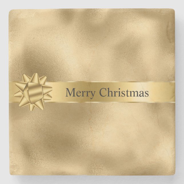 Gold Glam Ribbon und Bow Weihnachten Steinuntersetzer (Vorderseite)