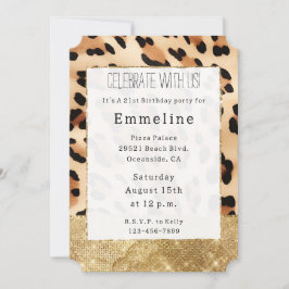 Gold Glam Sparkle Cream Leopard Einladung
