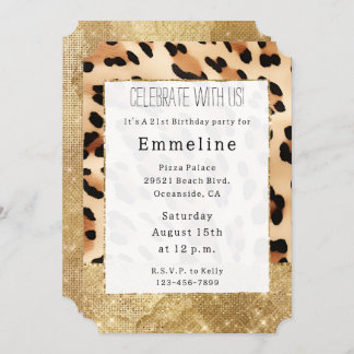 Gold Glam Sparkle Cream Leopard Einladung