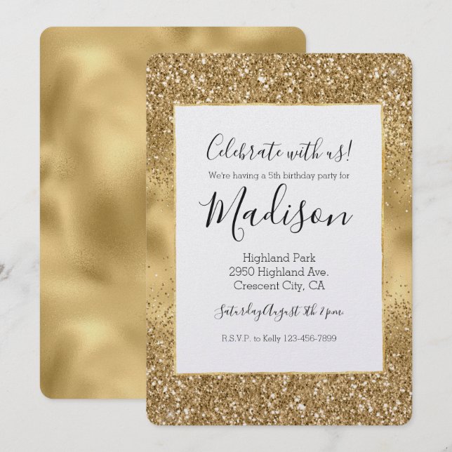 Gold Glam Sparkle Einladung (Vorne/Hinten)