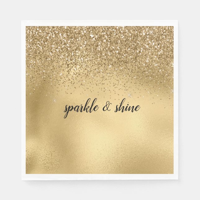Gold Glam Sparkle Imitats Glitzer Serviette (Vorderseite)