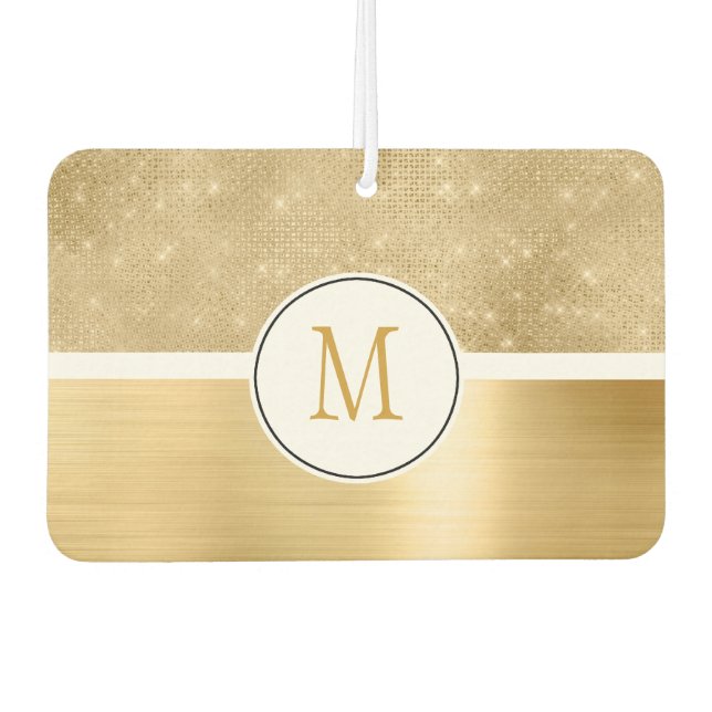 Gold Glam Sparkle Monogram Autolufterfrischer (Vorderseite)