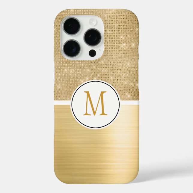 Gold Glam Sparkle Monogram Case-Mate iPhone Hülle (Rückseite)