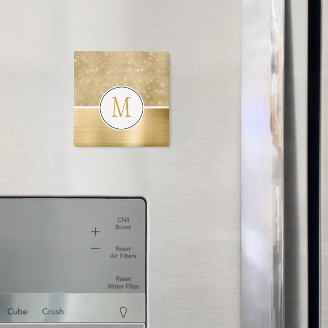 Gold Glam Sparkle Monogram Magnet (In Situ (Kühlschrank))
