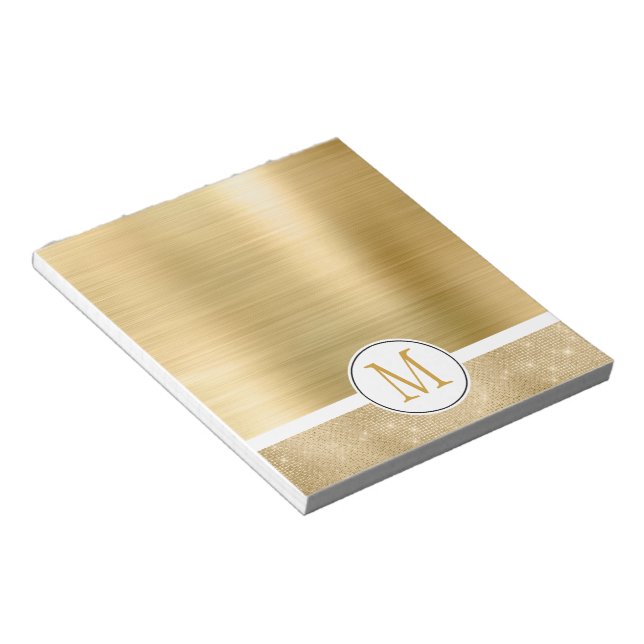 Gold Glam Sparkle Monogram Notizblock (angewinkelt)